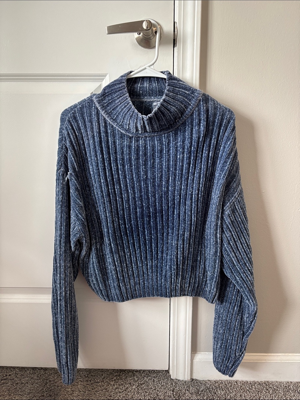 Blue Ribbed Turtleneck Women's Sweater